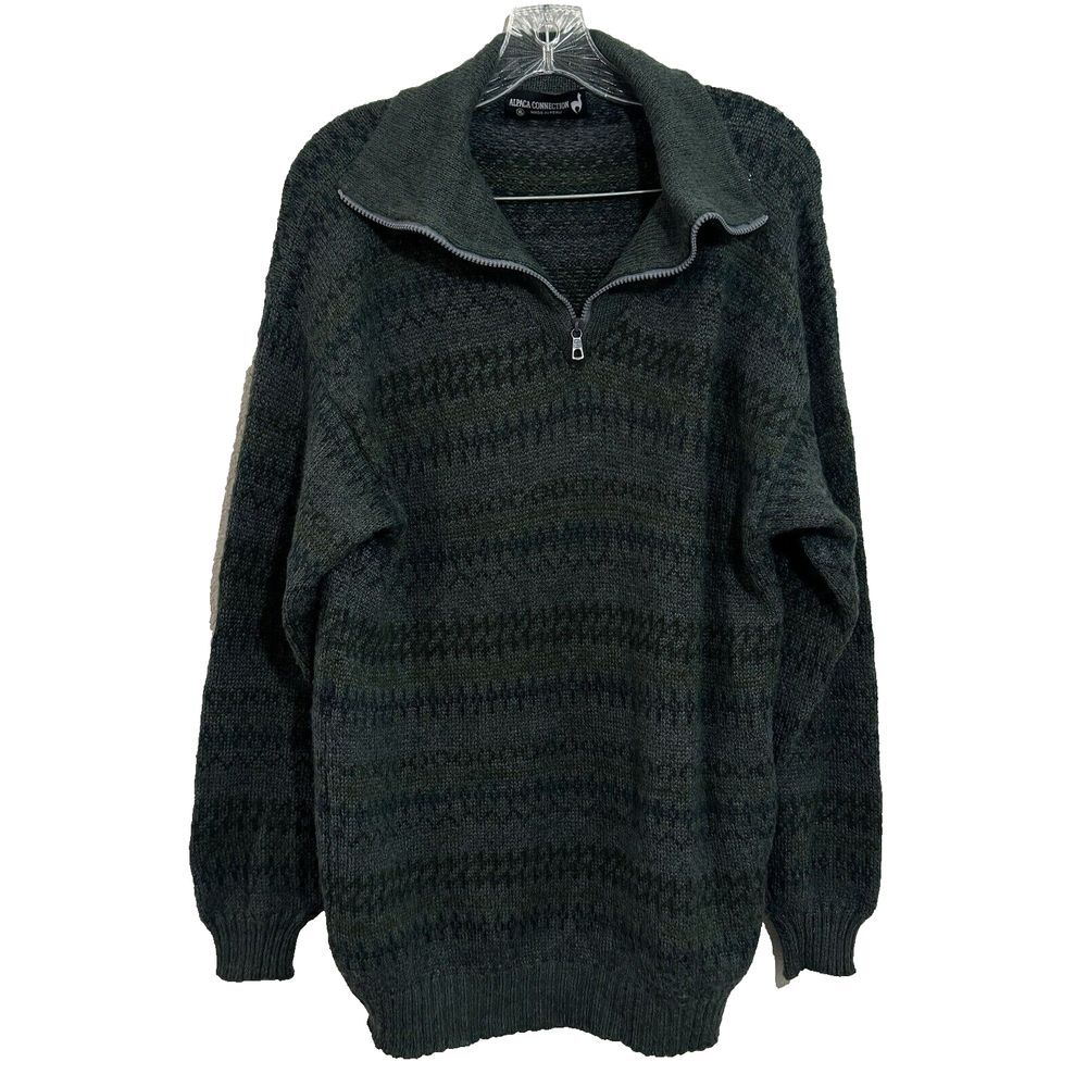 Alpaca Connection Mens XL Quarter Zip Alpaca Wool Blend Sweater Green Made Peru